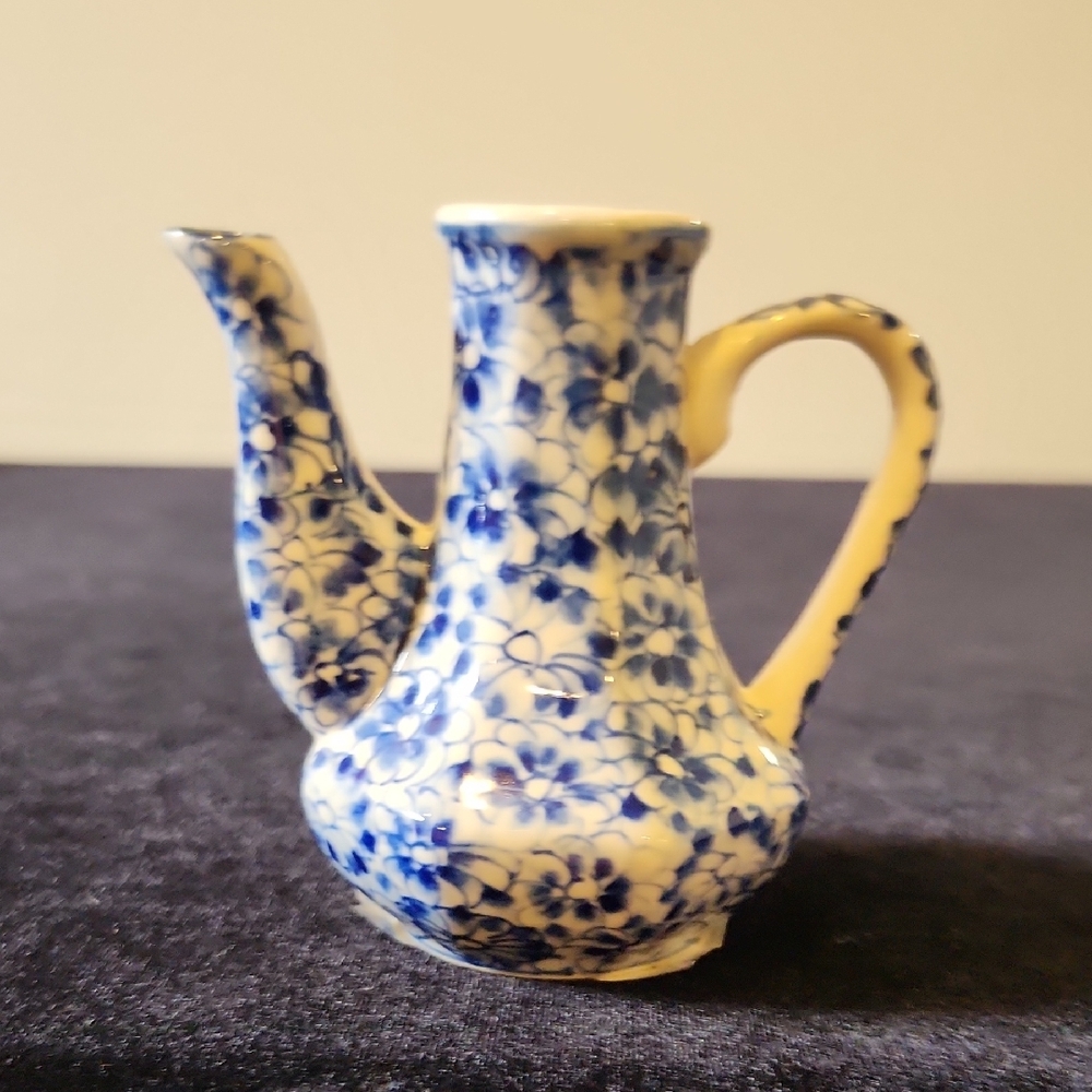 Vietnamese Floral Blue and White Ceramic Teapot